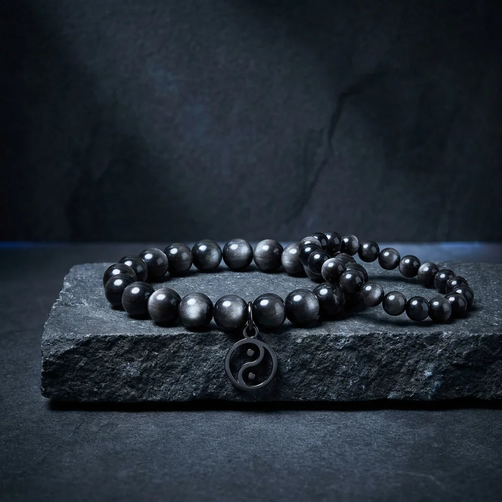 Master Selection: Psychic Shield - Silver Obsidian Healing Bracelet